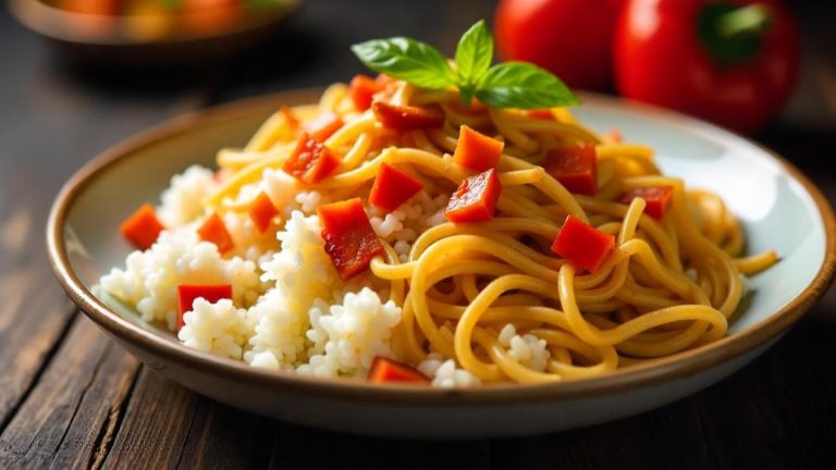 Rico Arroz con fideo y tocino. 