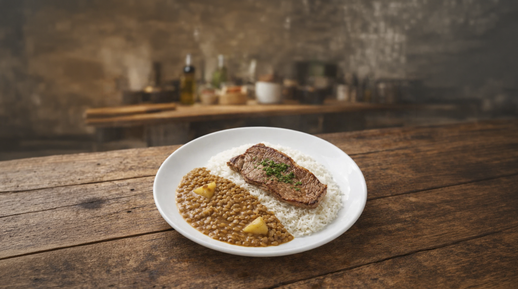Carne con menestra y arroz