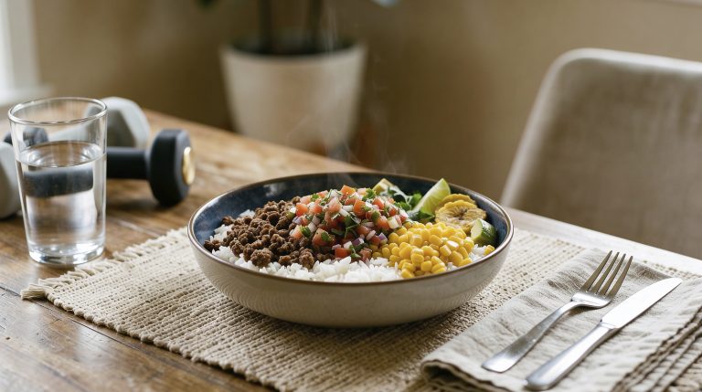 El Bowl Post-Gym Alto en Proteína con Rico Arroz